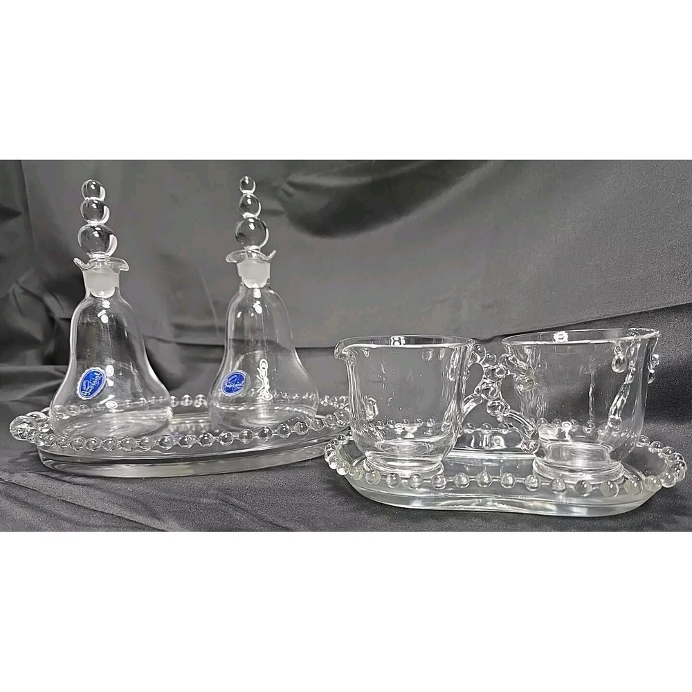 VTG Imperial Glass 8Piece Elegant Shape Cruet Set W/Trays,Creamer & Sugar Cups!